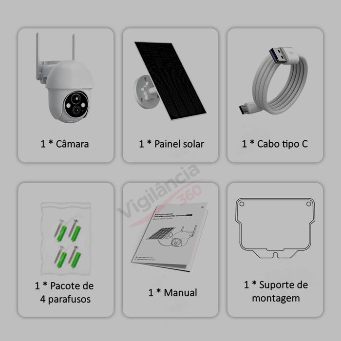 Câmara Vigilância WiFi 3MP Bateria e Painel Solar Visão Noturna a Cores IP66 - NOVA