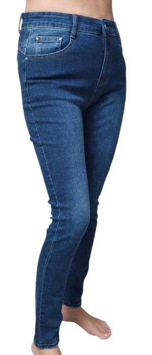 Bawełniane granatowe elastyczne spodnie jeansowe damskie, R. 46