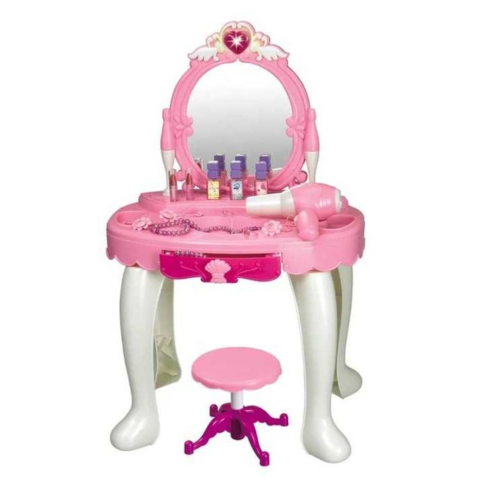 Duża toaletka z lustrem i oświetleniem dla dziewczynki róż zestaw P708
