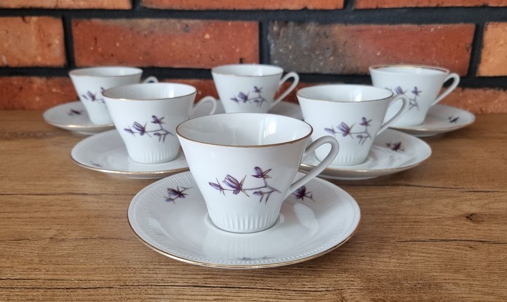 Zestaw serwis kawowy 6x filiżanka i podstawek Włocławek porcelana