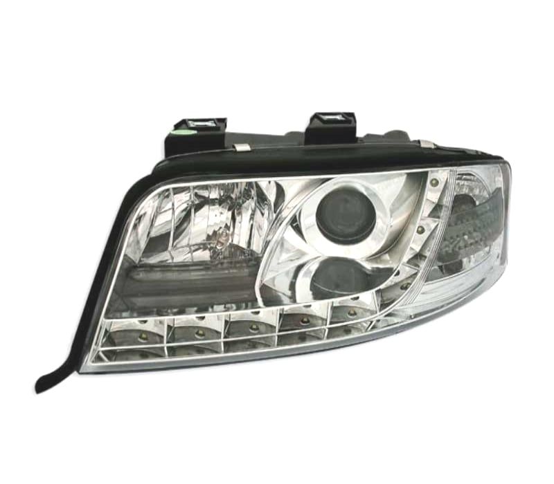 FARÓIS AUDI A6 4B 01-04 LUZ DIURNA LED FUNDO CROMADO