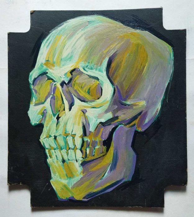 Картина череп: олія на двп хрестоподібної форми 50×45см
