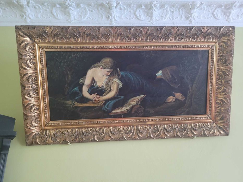 Starocie meble- kredens,biblioteka,zegar,stol z krzeslami,toaletka,obraz