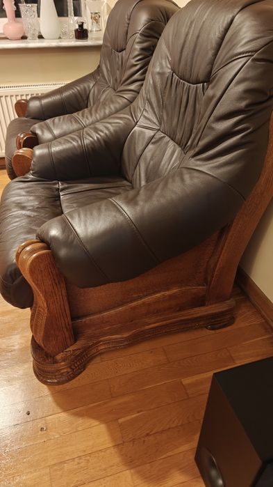 Fotel skórzany dębowy