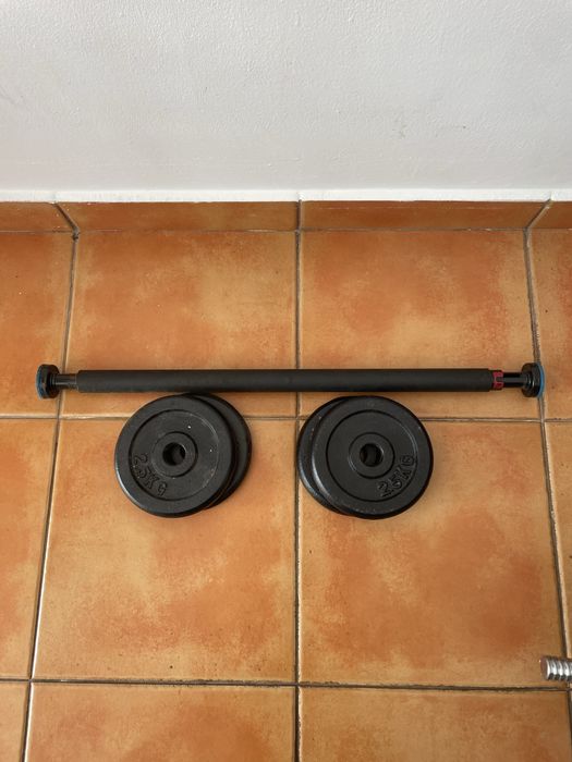Banco musculação e conjunto pesos