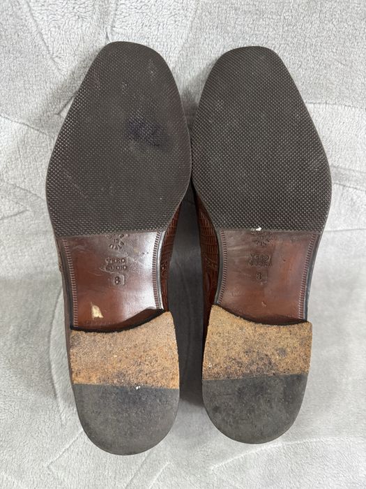 Santoni Crocodile Lizard Pattern Oxford Leather Cap Toe Semi Brogue size 8 42 półbuty wizytowe