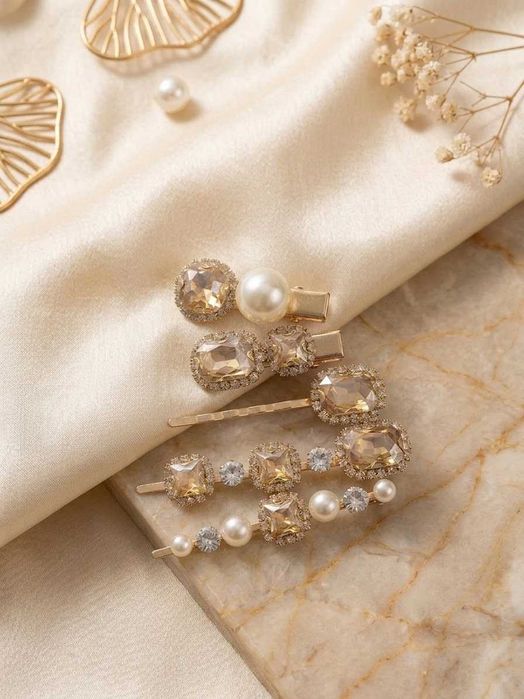 Eleganckie spinki do włosów zestaw 5 sztuk perełki kryształki kod A413