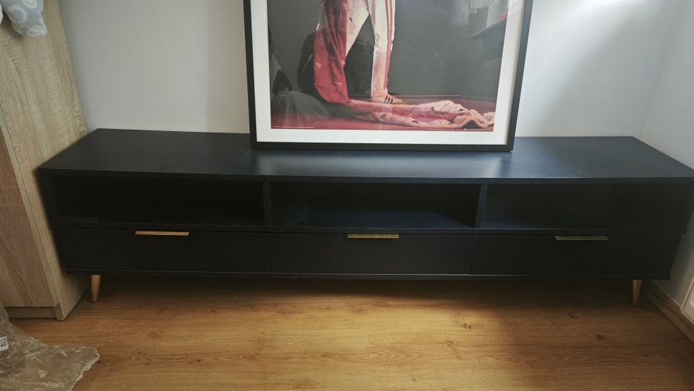 Szafka RTV pod telewizor komoda granatowa niebieska złota