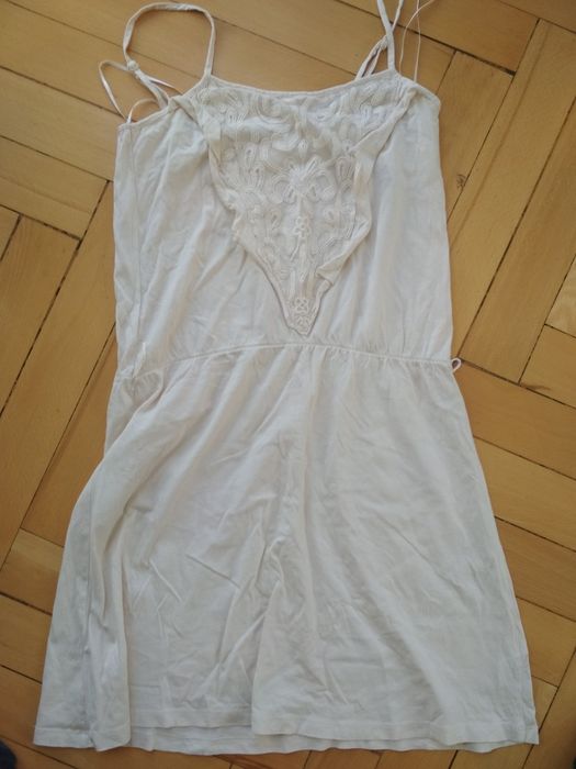 Bawełna naturalna kremowa natural Boho hippie lekka sukienka wzór ecru