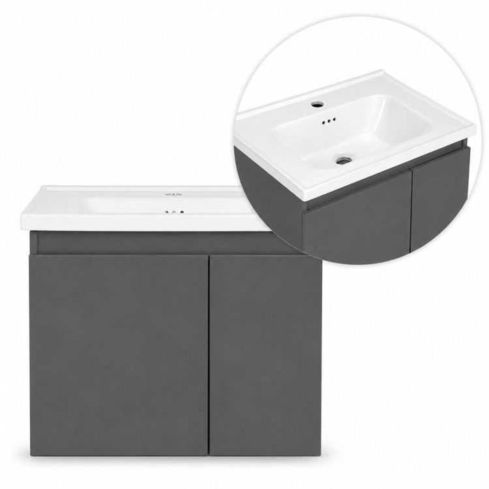 KOMPLET MEBLI ŁAZIENKOWYCH szafka wisząca z umywalką + szafka z lustrem GREY