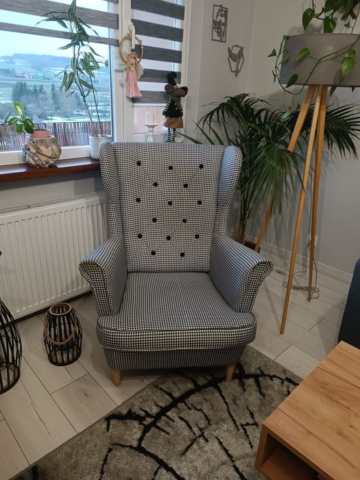 Fotel uszak w pepitke