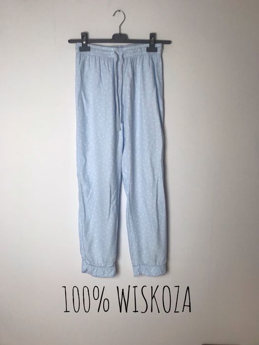 Błękitne spodnie piżamowe w białe kropeczki z wiskozy