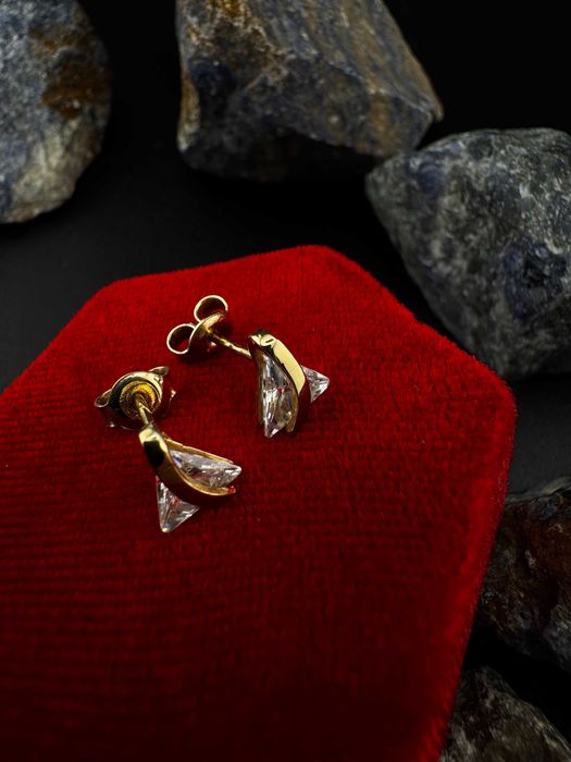 Złote Kolczyki "Trójkąty Cyrkonie" | JAK NOWE | 585 | 1.61g