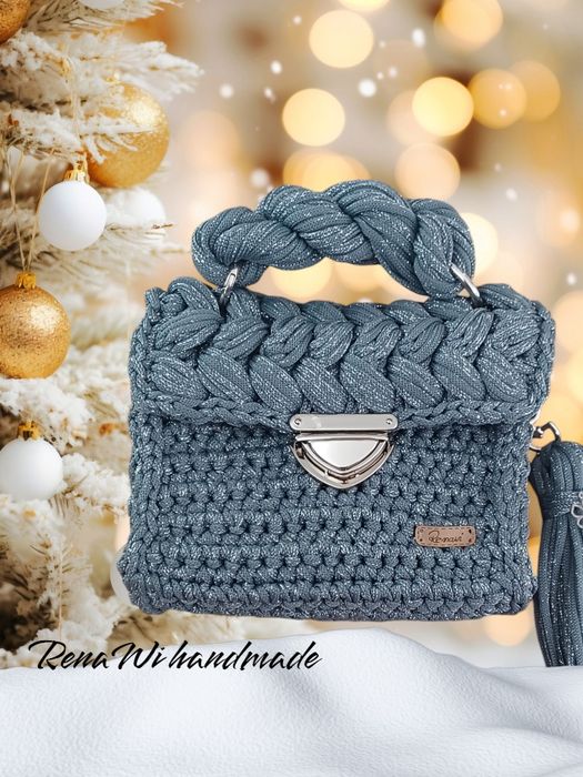 Torebka handmade srebrna nitka
