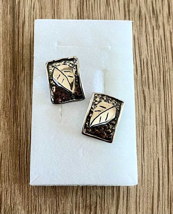 Kolczyki liść liście 3d geometryczne srebro oksydowane pr925