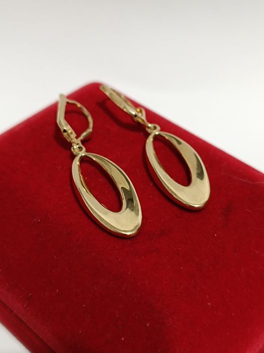 Złote kolczyki wiszące młotkowane, złoto próby 585