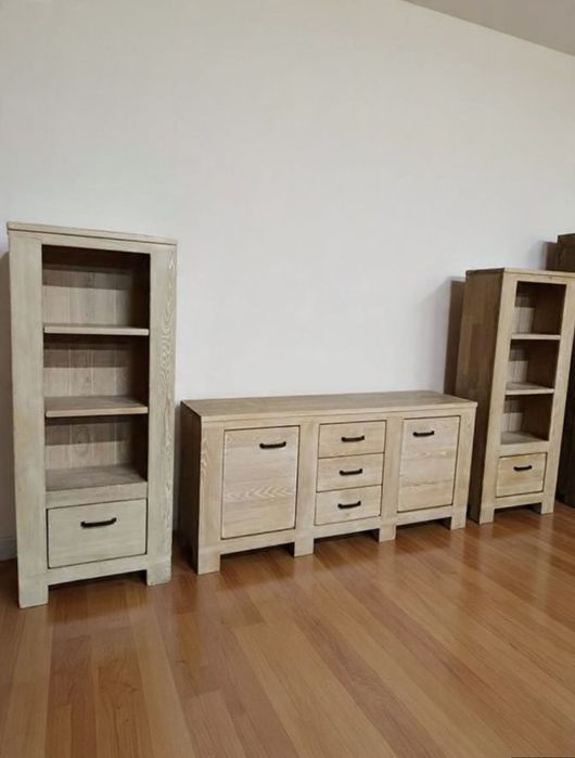 Komplet mebli dębowych, komoda 180 cm i biblioteczki. DREWNO DĘBOWE