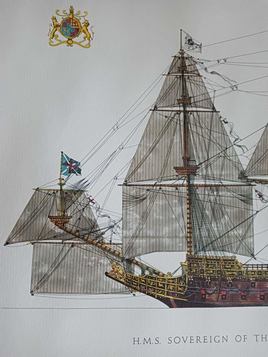 Barwna litografia H.M.S. Sovereign of the seas H.A. Muth Do oprawy