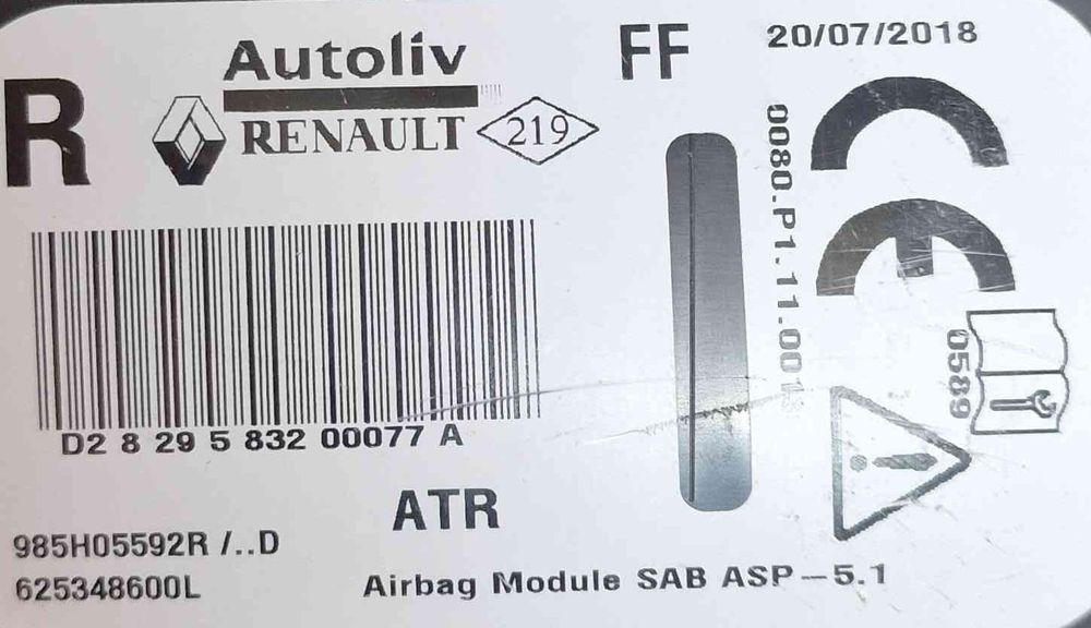 Airbag Banco Direito 985h05592r - RENAULT CLIO IV