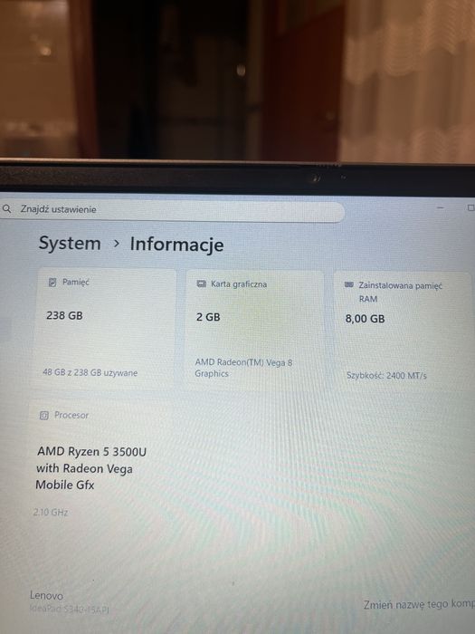 Lenovo S340-15API / Ryzen 5 3500U  / 256GB  / 8GB / Windows 11