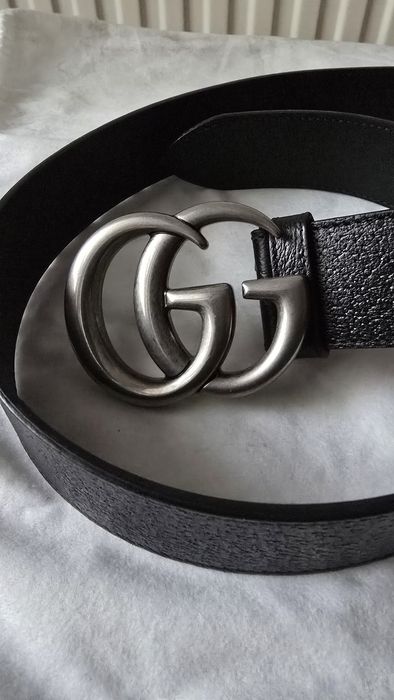 Gucci skórzany męski pasek czarny ze srebrna klamrą