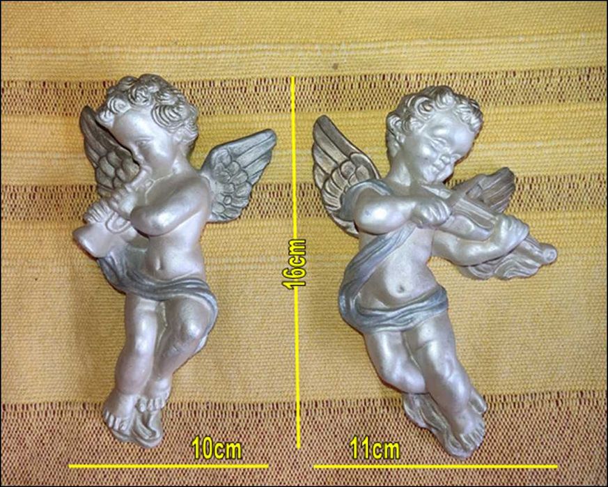 Par de anjos pendurar artesanais gesso pintados à mão