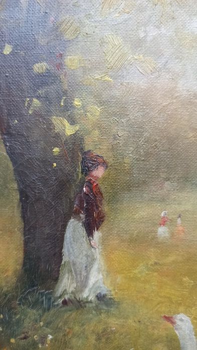 Obraz olejny na płótnie – MARCILLO (OLOT) – scena figuralna, sygnowany