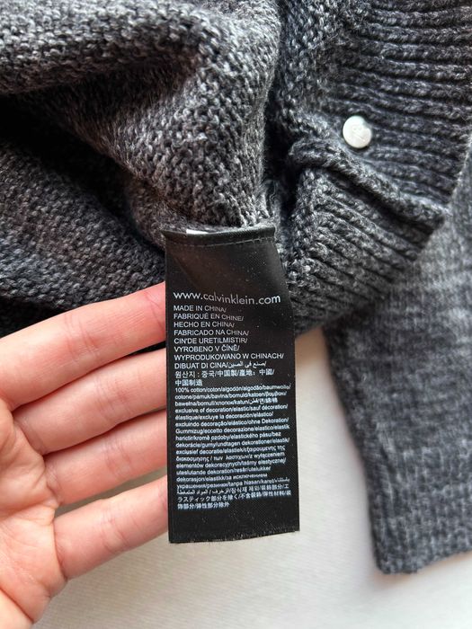 Calvin Klein _ Szary logowany bawełniany melanżowy sweter S