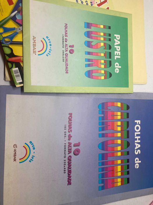 Conjunto de Cartolinas, Papel de Lustro e outros (60+ Folhas)