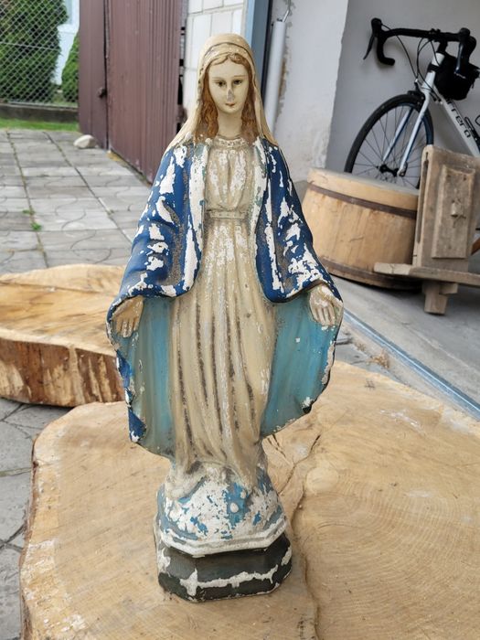 Stara figura Matki Bożej – gips, ręcznie malowana, vintage, lata 50./60.