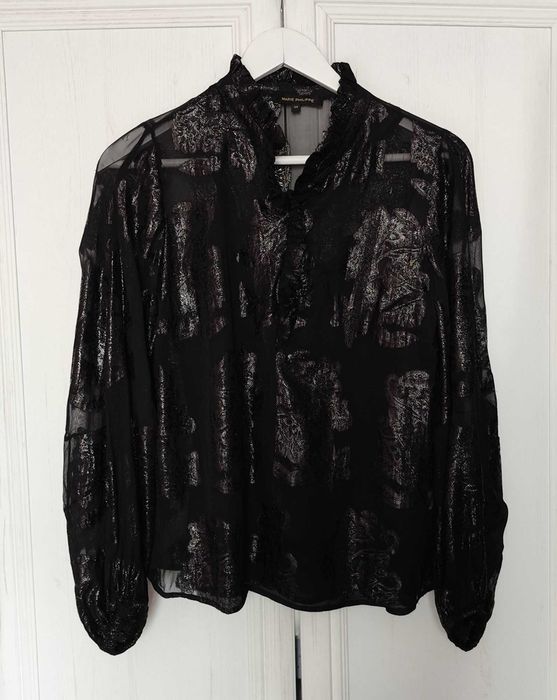 Marie Philippe 100% Wiskoza błyszcząca czarna srebrno brokatowa bluzka