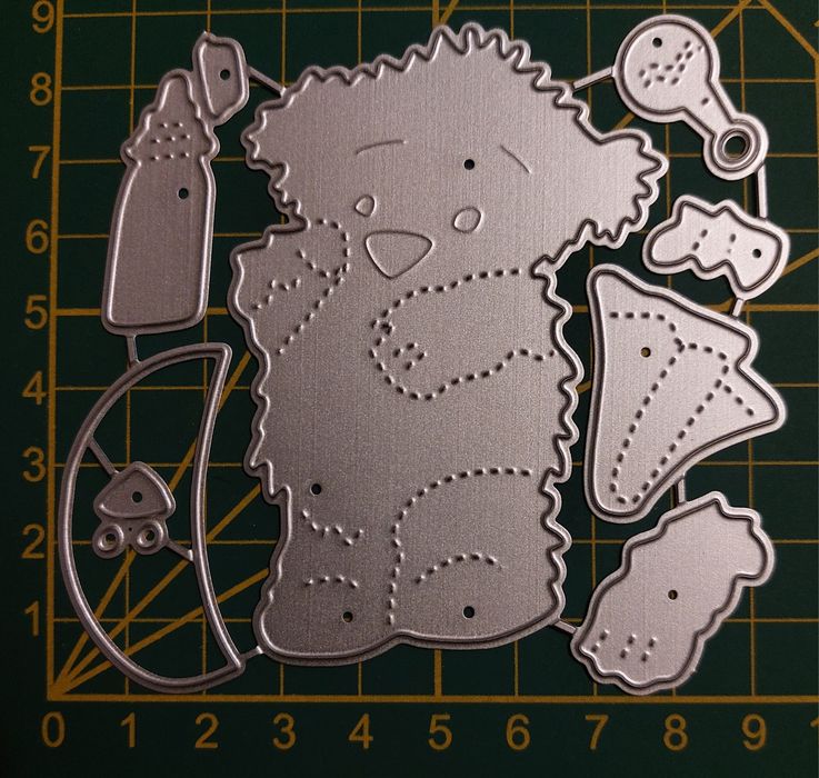 1869. Wykrojnik miś niemowlak butelka scrapbooking