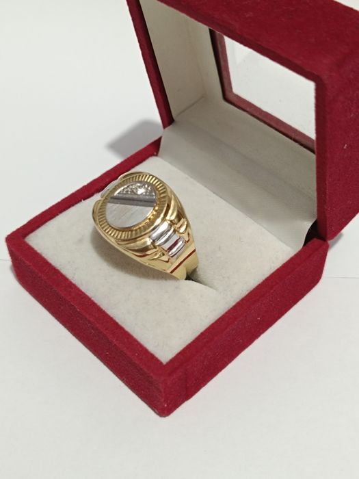 Złoty sygnet ze szlifem i cyrkonią roz.27, złoto próby 585