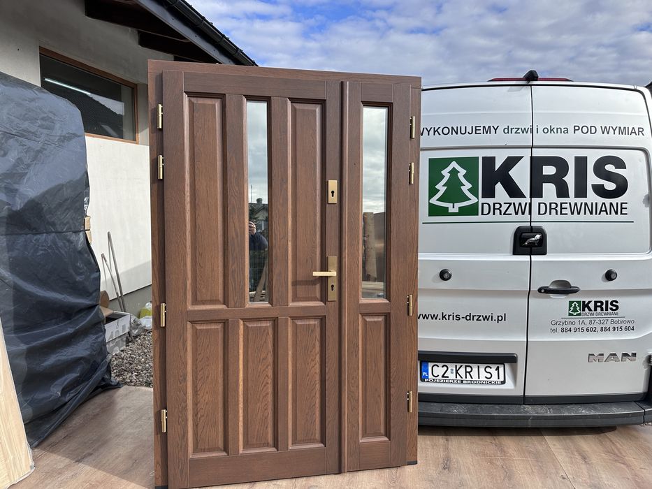 Drzwi wejściowe zewnętrzne drewniane dwuskrzydłowe dębowe cała Polska