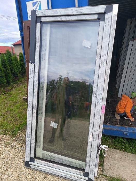Okno 99x212 antracyt nowe balkonowe drzwi tarasowe 3-szybowe