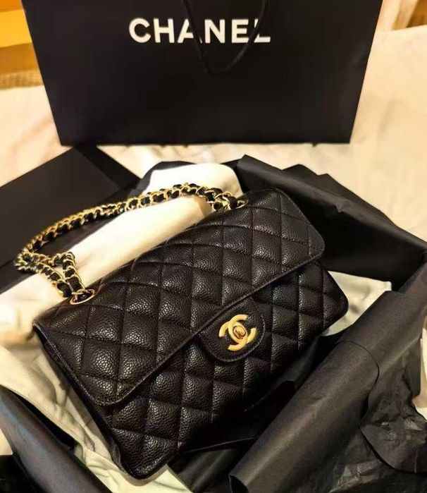 Chanel Classic Flap CF23 czarna złote okucia skóra cielęca Small