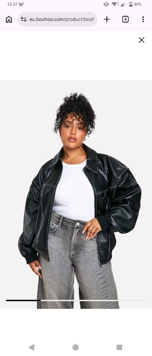Casaco Bomber Oversized Preto Cabedal Vegan NOVO