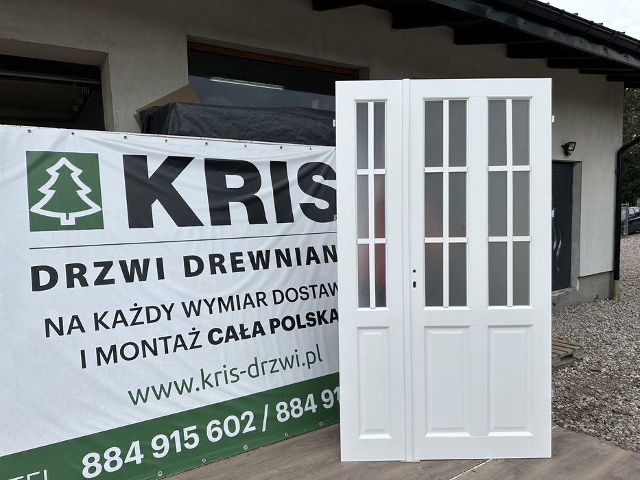 Drzwi wewnętrzne drewniane OD RĘKI dwuskrzydłowe białe cała Polska