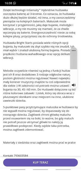 Huśtawka bujaczk leżaczek hybrydowy Bright Starts