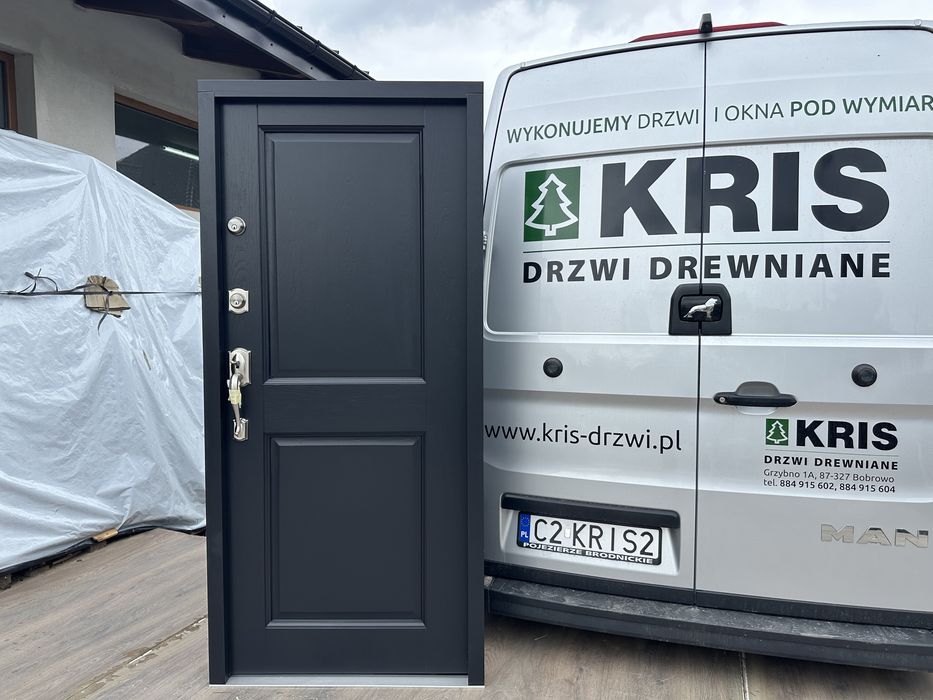 Drzwi zewnętrzne drewniane Amerykańskie czarne Klamka schlage