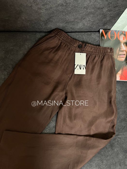 Нові брюки штани Zara S широкі льон коричневі оригінал Зара шоколадні
