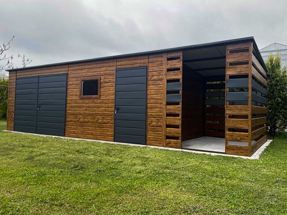 Domek ogrodowy 9×3 m – złoty dąb jasny/ ciemny grafit matowy