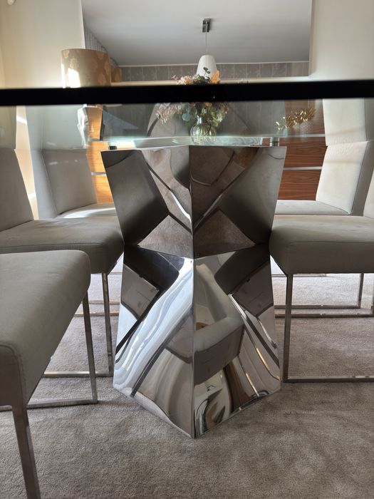 Mesa Laskasas, centro inox macico, vidro duplo temperado 2,00/1,10mt