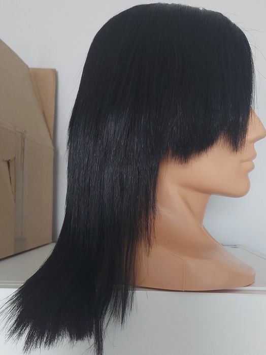 Peruka syntetyczna czarna full lace front styl wolf cut/rock