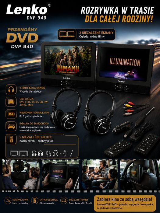 Przenośny odtwarzacz dvd  LENKO DVP 940