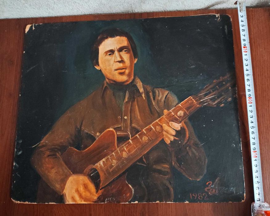 Картина Владимир Высоцкий 1982 г. масло СССР винтаж