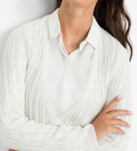 B.P.C ecru śmietankowy sweterek kopertowy ażurowy ^32/34