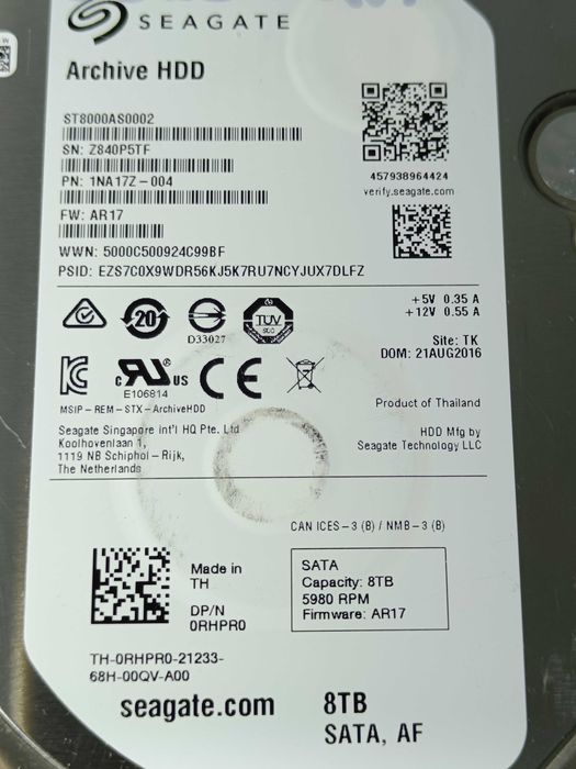 Хард диск HDD Hard Seagate 8TB ST8000AS0002 5980RPM 128mb CASH 92%