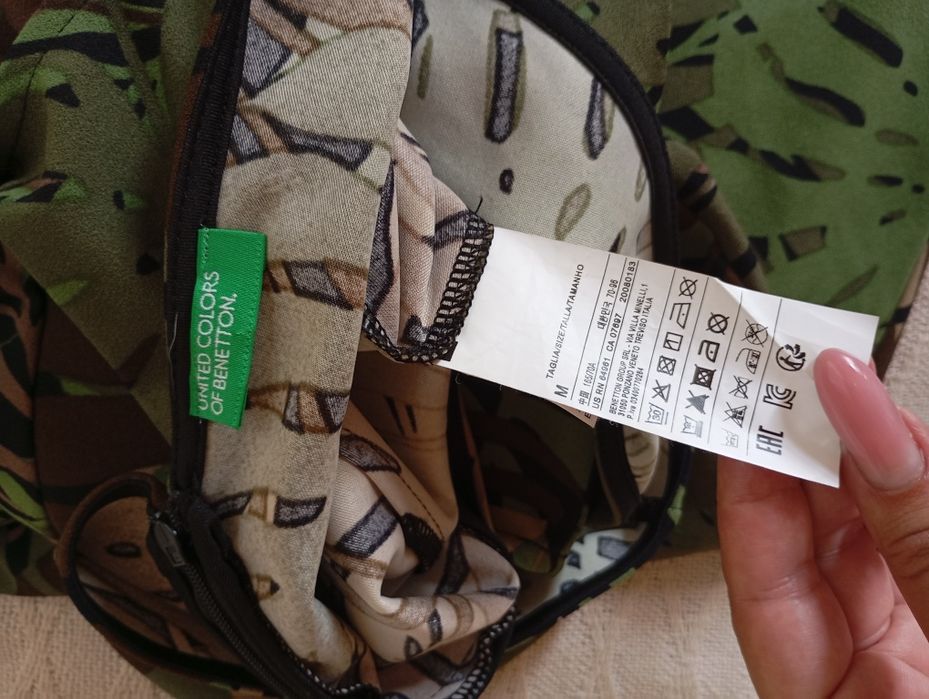 BENETTON M elegancki kombinezon tropikalny wzór liście szerokie nogawk