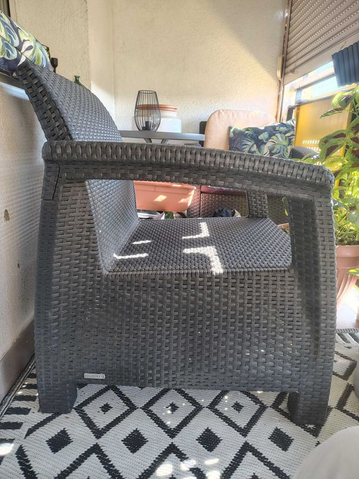 Fotel ogród taras balkon technorattan ciemnoszary grafitowy z poduszkami 2 szt.